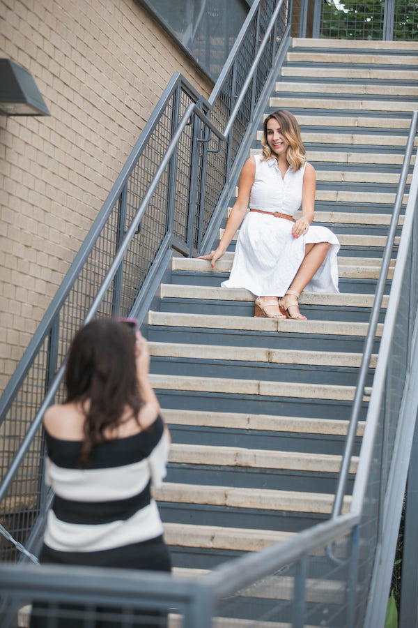 Photography session on stairs.